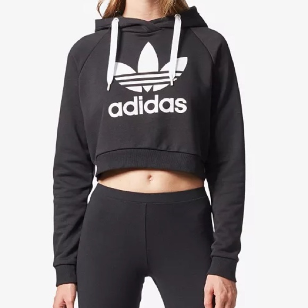 adidas Originals Trefoil Cropped Hoodie - Black - Size XS